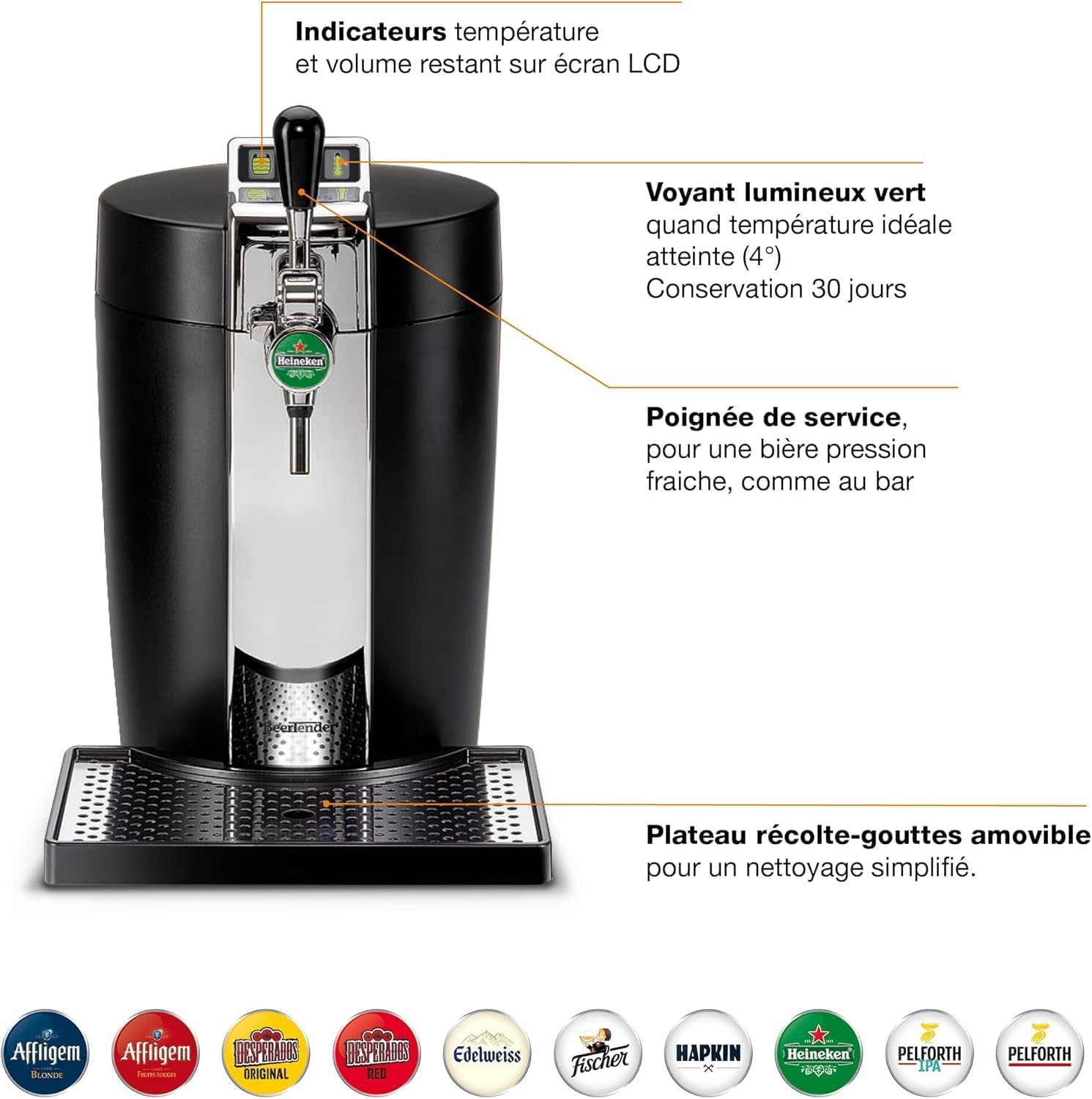 KRUPS BEERTENDER Draft beer machine, Compatible with 5 L kegs, Beer tap, Beer pump, Temperature indicator, Remaining volume indicator VB700800