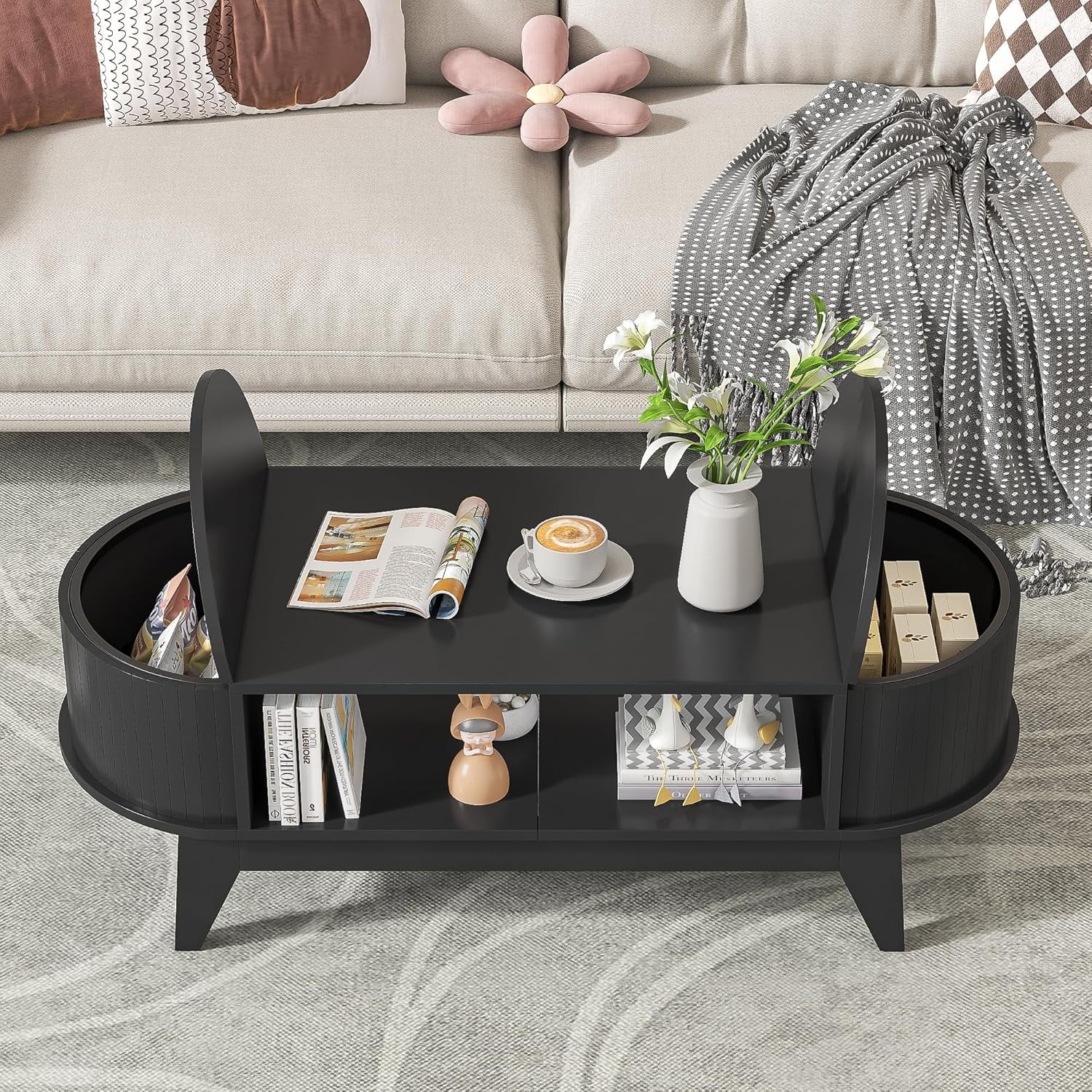 Fluted Coffee Table with Storage, Modern Coffee Tables, Wood Accent Center Table - Product image 15