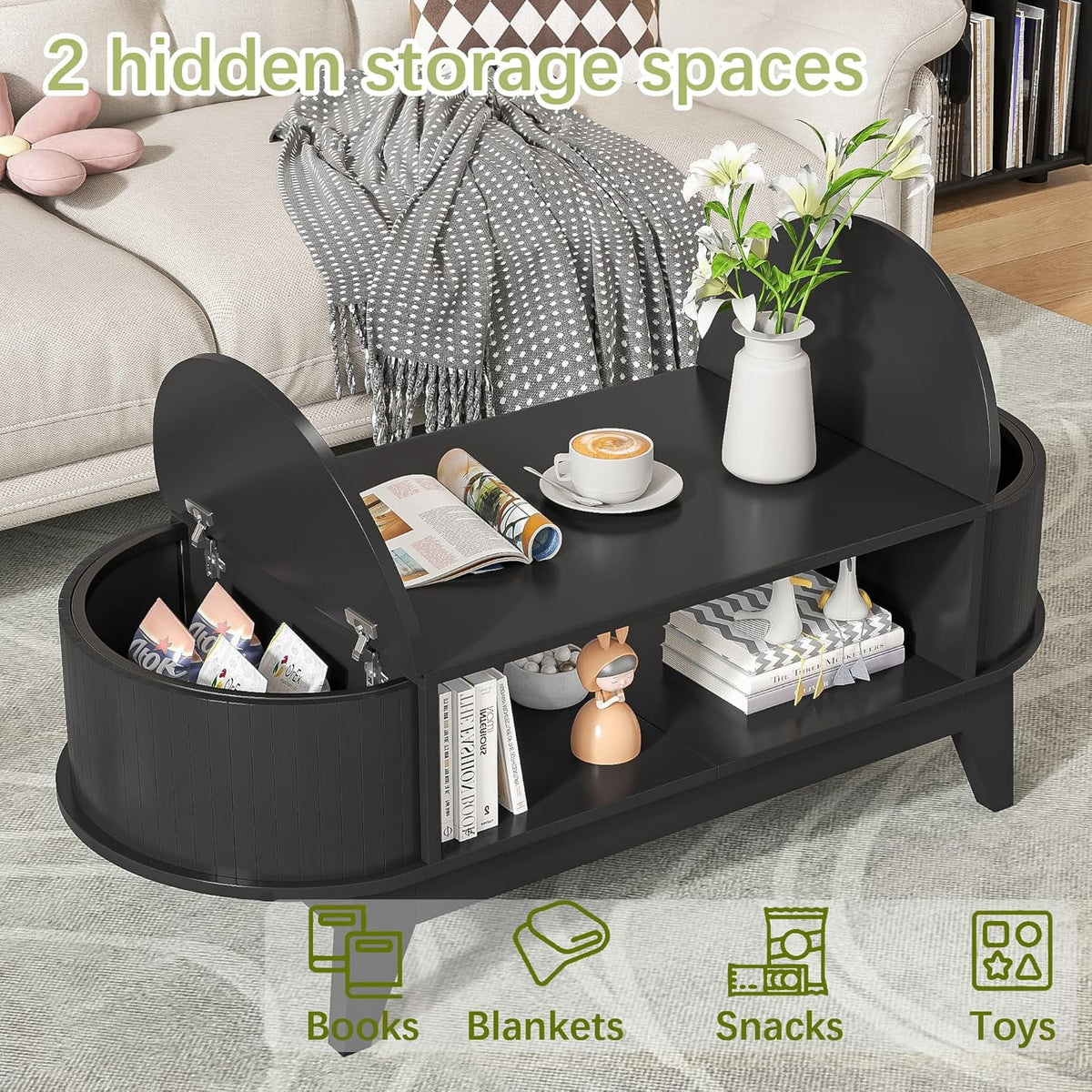 Fluted Coffee Table with Storage, Modern Coffee Tables, Wood Accent Center Table - Product image 11