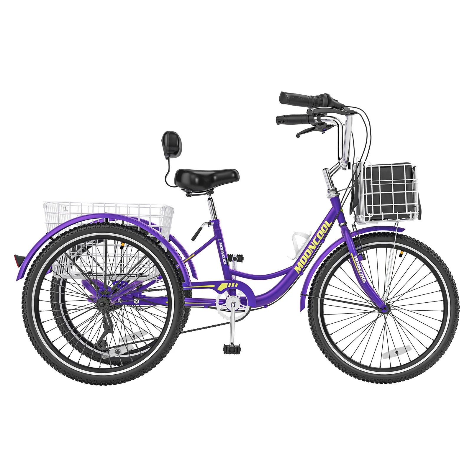 MOONCOOL Adult Tricycles with Rear Basket & Inflator, 24 26 in 7 Speed 3 Wheel Bikes, Three - Wheeled Bicycles Adult Trike with Backrest for Seniors, Women, Men