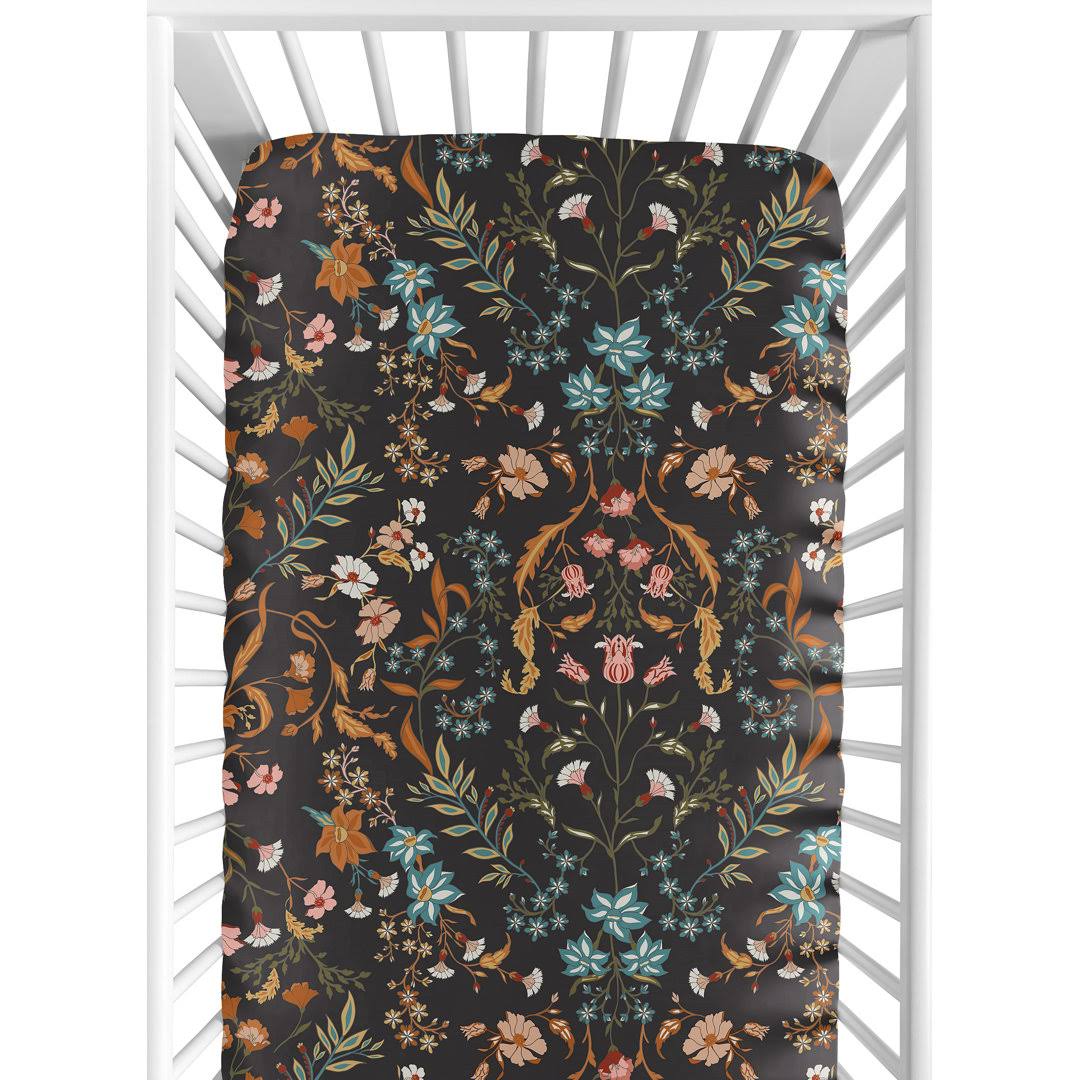 Sweet Jojo Designs Boho Floral Wildflower Black and Orange Crib Sheet - Product image 1