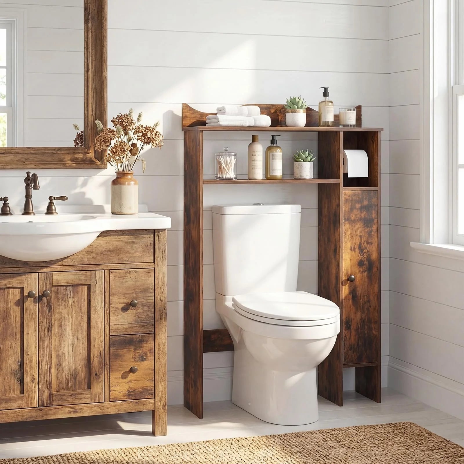 Tangkula Over the Toilet Storage Cabinet with Toilet Paper Holder & Adjustable Shelves - Product image 1