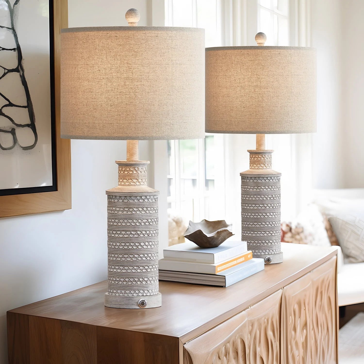 Oneach 3 Way Dimmable Table Lamp Set of 2 with USB Ports for Bedroom Living Room 24.5" Vintage Rustic - Product image 3