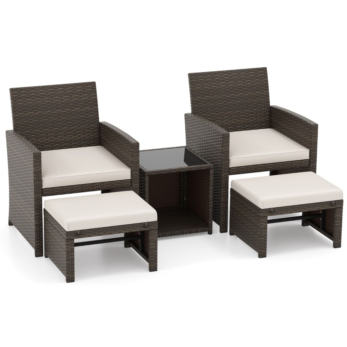 Living Room Furniture Set 5PCS PE Rattan Garden Furniture Set with Cushion for Balcony Swimming Pool Terrace Grey/White -