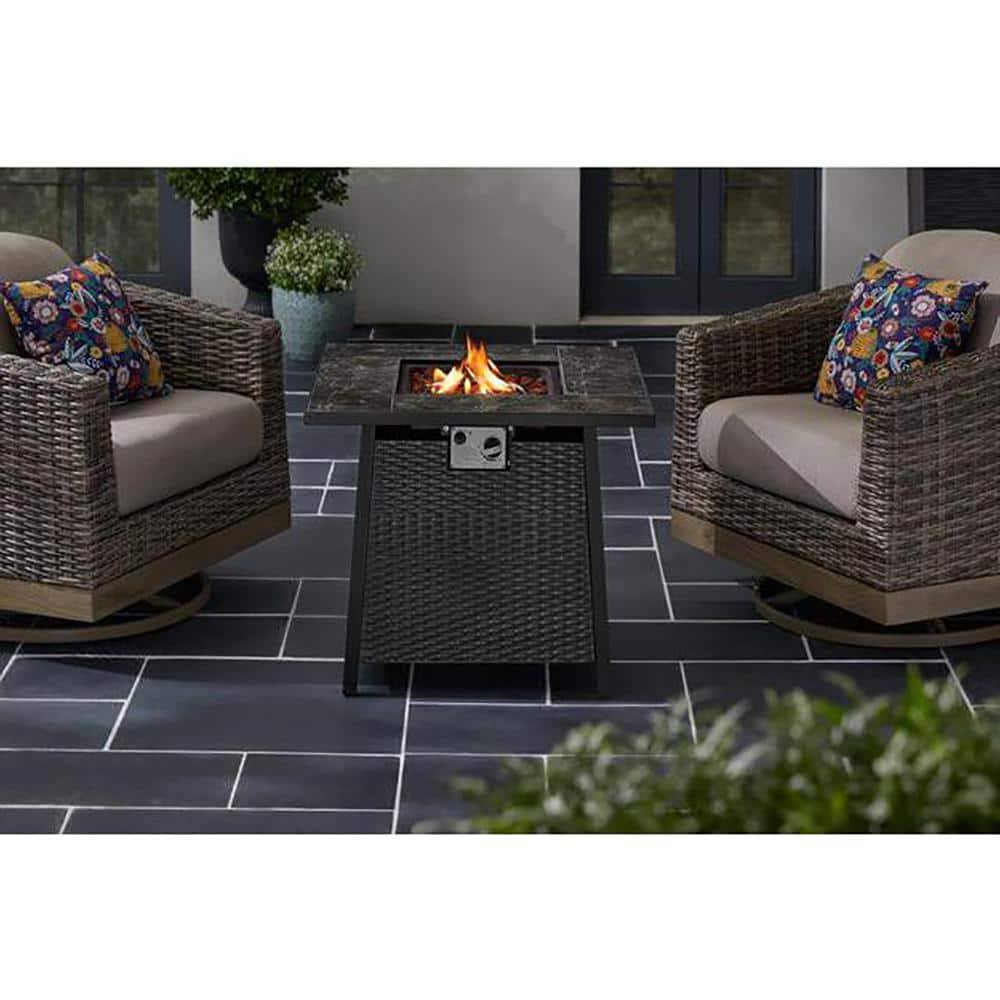 Home Decorators Collection Tucson 30 in. x 25.5 in. Square Steel Black Marble Tile Top LP GAS Fire Pit - Product image 1