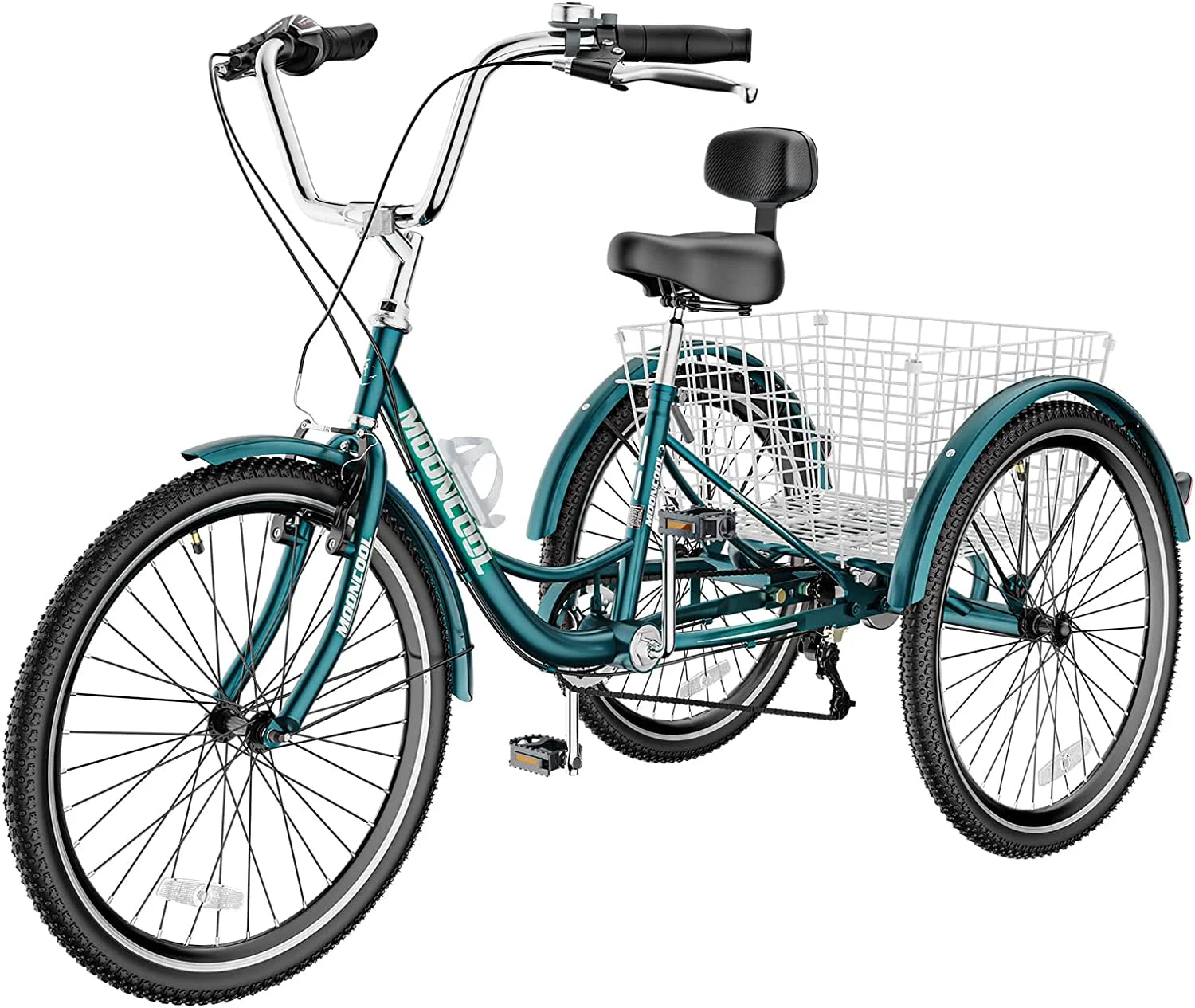 MOONCOOL Adult Tricycles with Rear Basket & Inflator, 24 26 in 7 Speed 3 Wheel Bikes, Three - Wheeled Bicycles Adult Trike with Backrest for Seniors, Women, Men