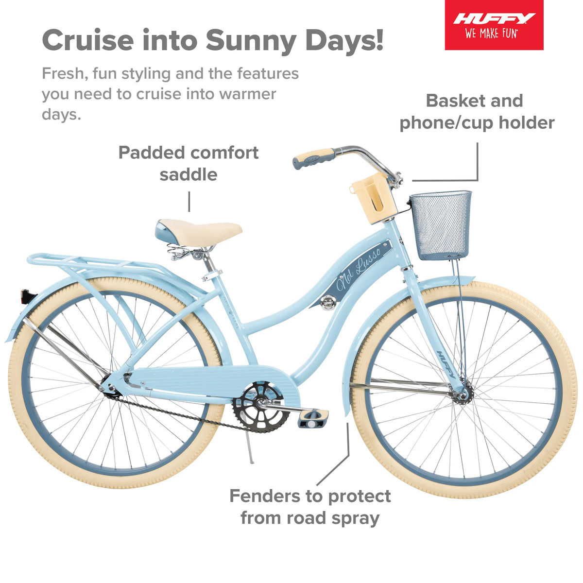 Huffy, Nel Lusso Classic Cruiser Bike with Perfect Fit Frame, Women'S, Light Blue, 26 in - Product image 2