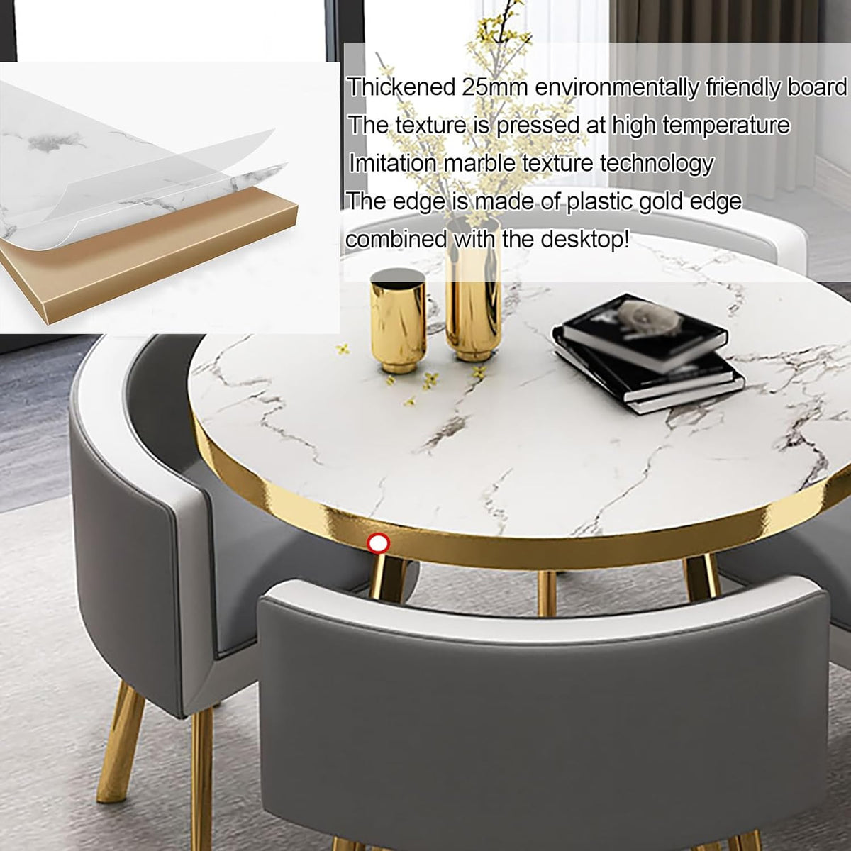 Round Dining Table, Dining Room Table and Chair Set, 4 Person Kitchen Table, Built-in Chair Table, Small Conference Room Tables, Simple Office Table, Round Table 90 cm (Size