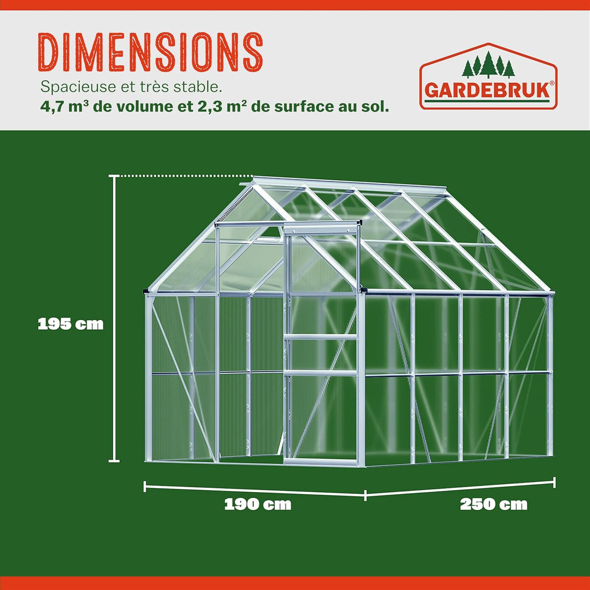 Gardebruk Aluminum Garden Greenhouse 7.63m³ Outdoor Shelter for Vegetable Plants 250x190x195cm with Windows