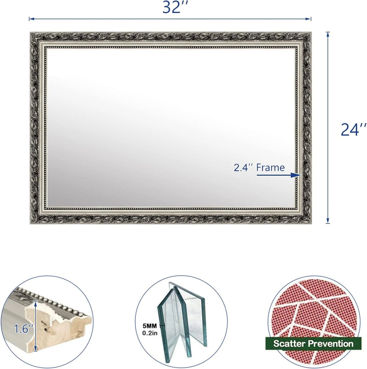 H - A Black&Gold Framed Rectangle Bathroom Mirrors for Wall, Mounted Vintage Mirror Vertical or Horizontal - Product image 21