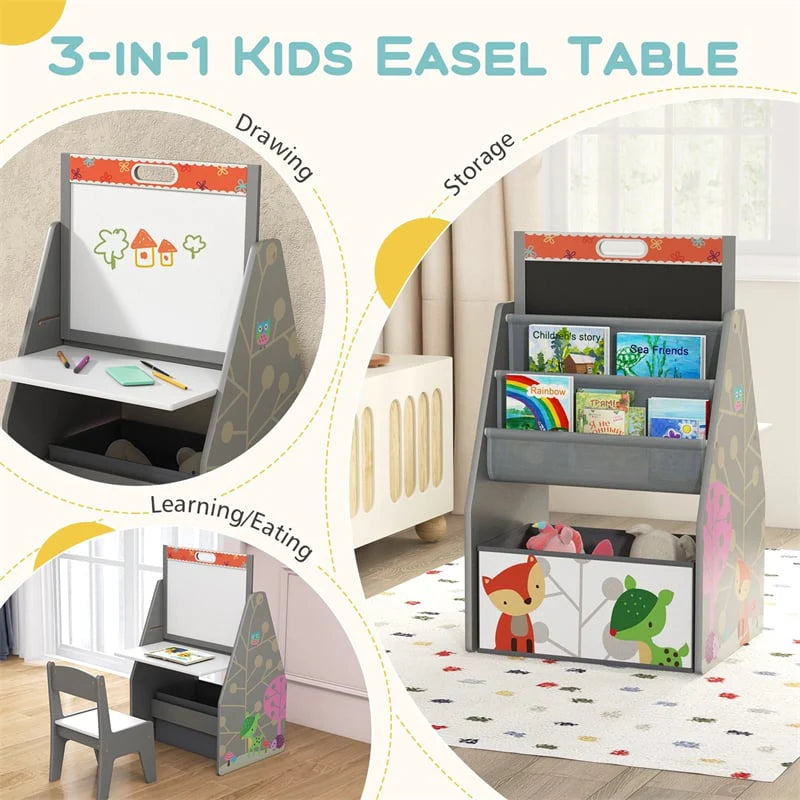 3-in-1 Kids Art Easel with Chair, Wooden Toddler Easel Table & Chair Set w/ Double-Sided Magnetic - Product image 6
