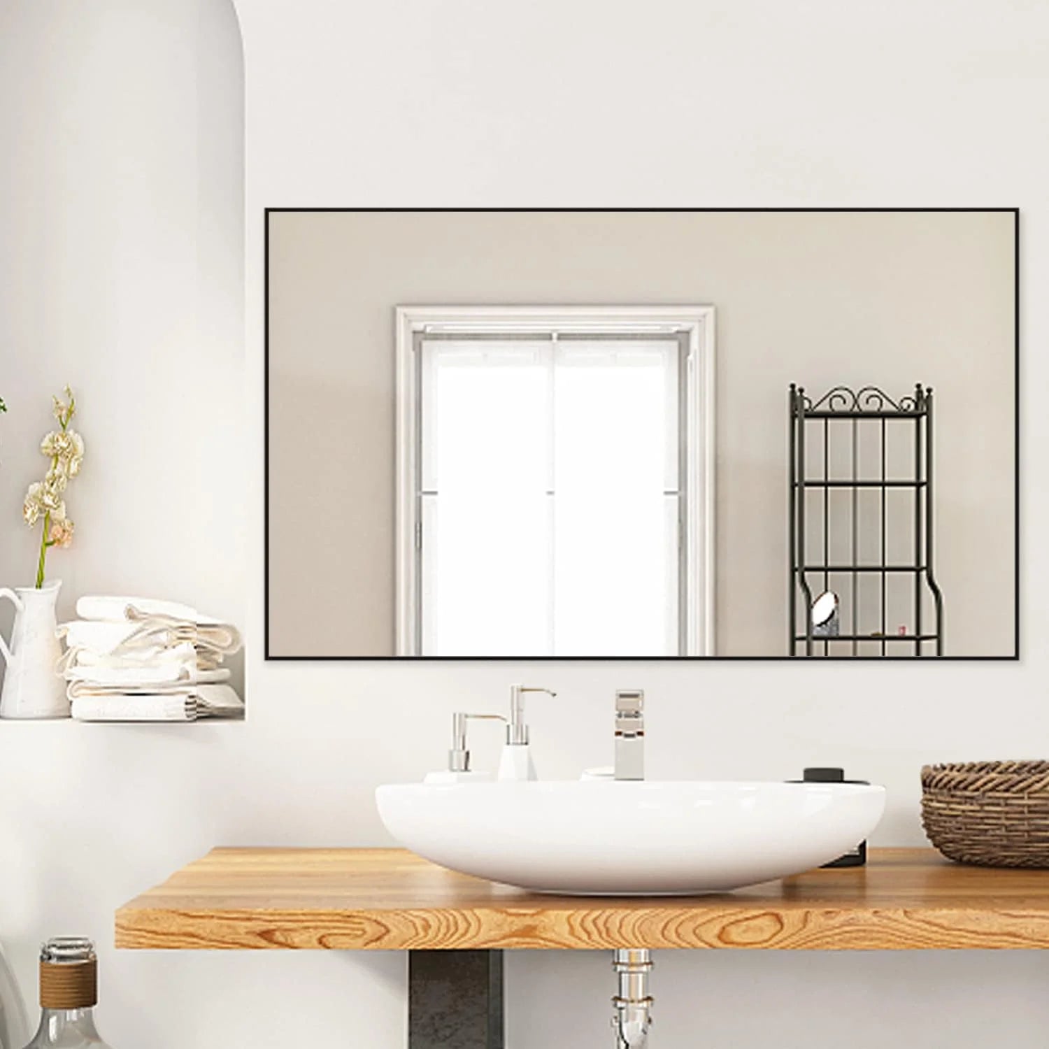 H - A Black&Gold Framed Rectangle Bathroom Mirrors for Wall, Mounted Vintage Mirror Vertical or Horizontal - Product image 19