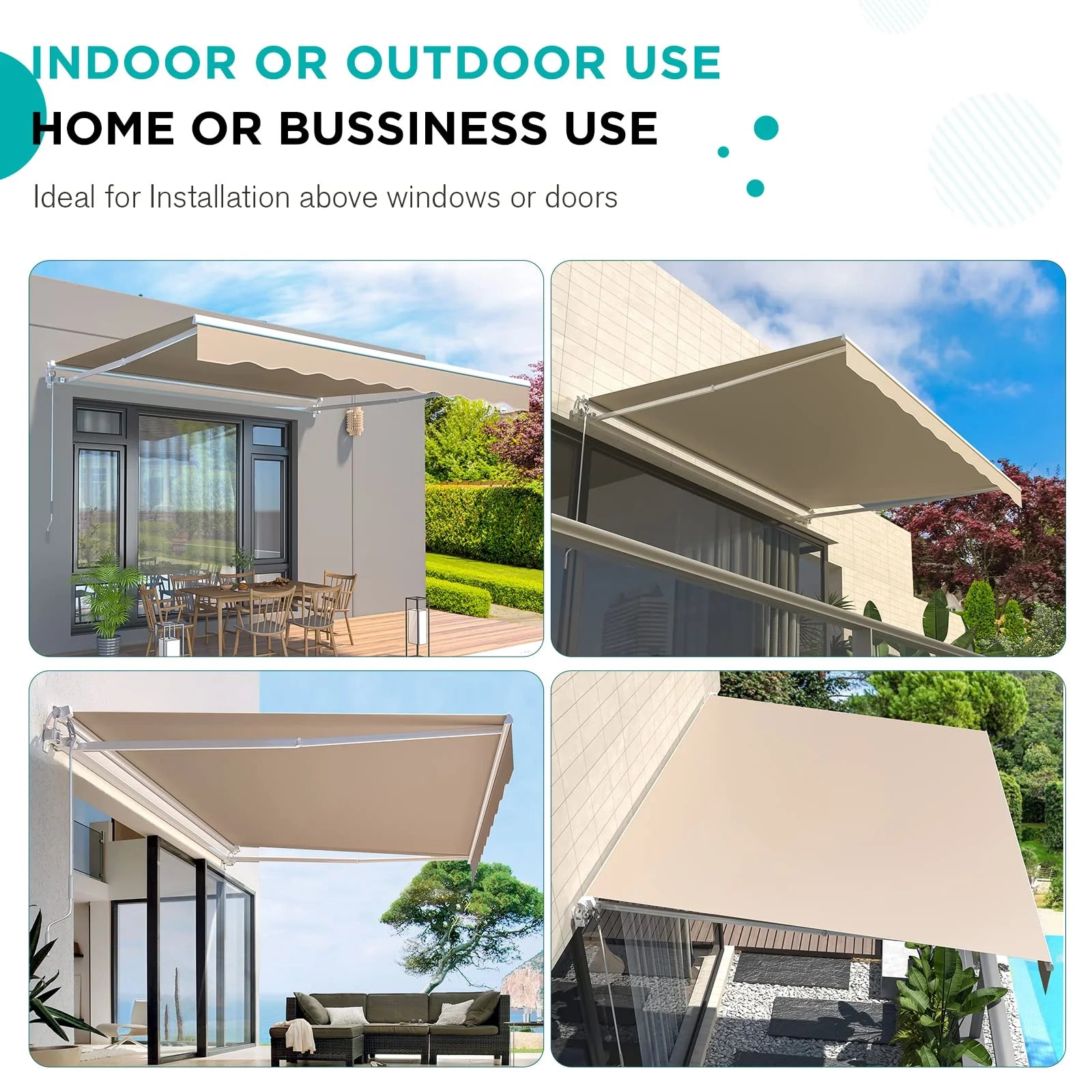 AECOJOY 20'x10' Manual Retractable Awning Sun Shade, Patio Awning Canopy