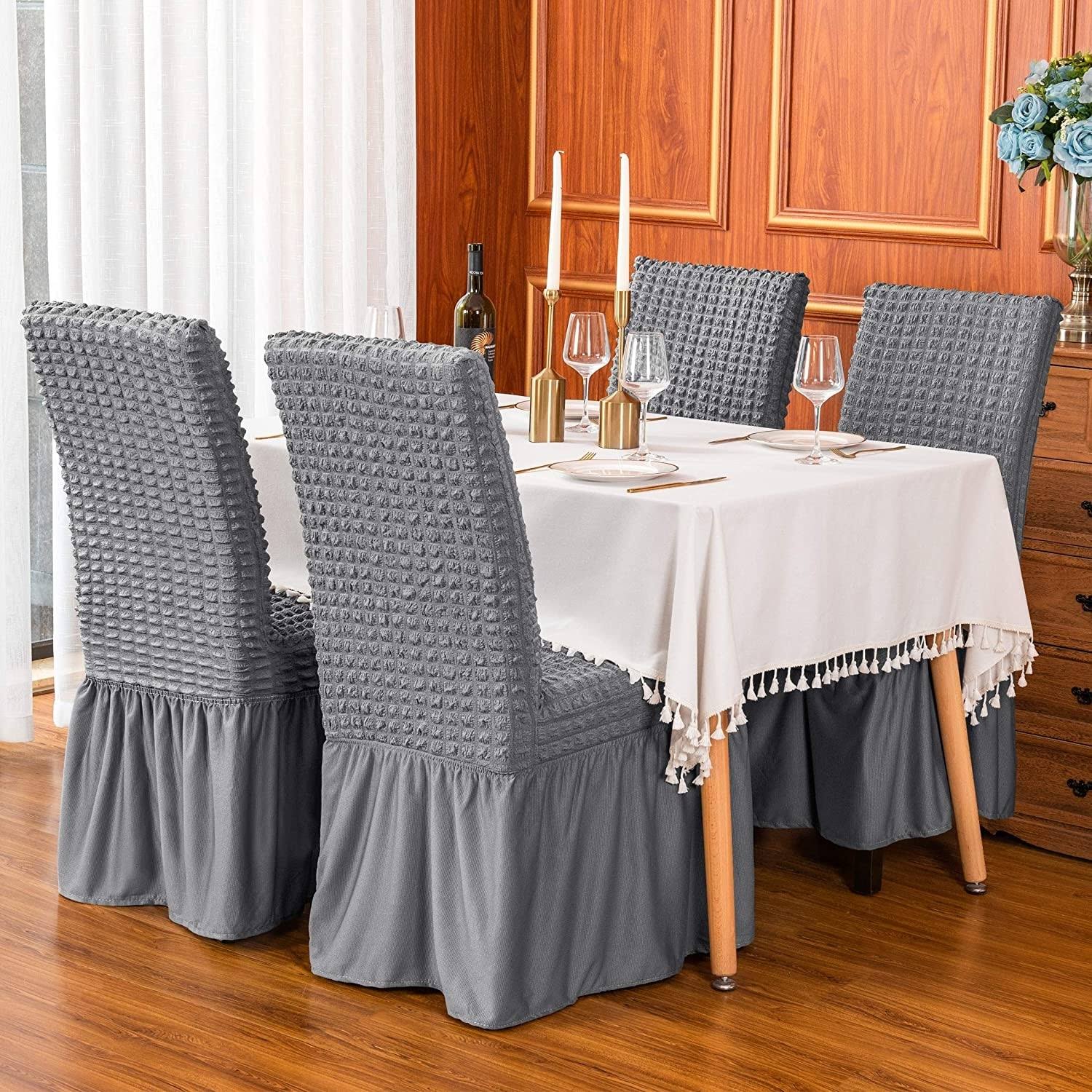 Subrtex Set-of-2 Stretch Dining Chair Cover Ruffle Skirt Slipcovers - Grey - Product image 1