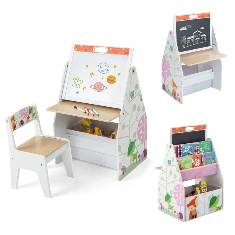 3-in-1 Kids Art Easel with Chair, Wooden Toddler Easel Table & Chair Set w/ Double-Sided Magnetic - Product image 11