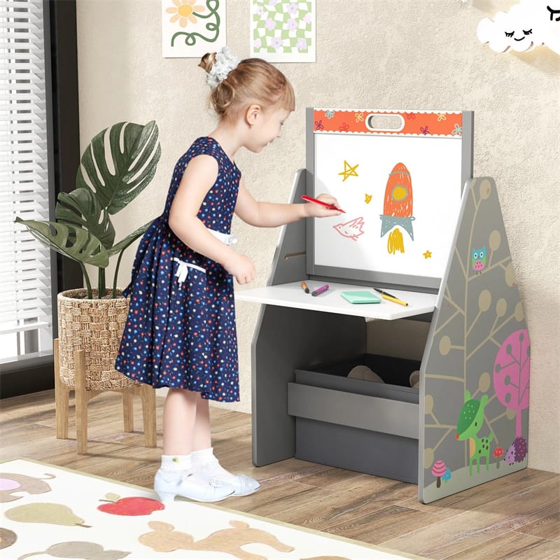 3-in-1 Kids Art Easel with Chair, Wooden Toddler Easel Table & Chair Set w/ Double-Sided Magnetic - Product image 3