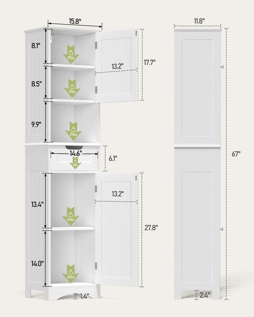 Aiho 67"h Bathroom Storage Cabinet with 2 Doors and 1 Drawer for Bathroom, Bedroom, Kitchen - Product image 4