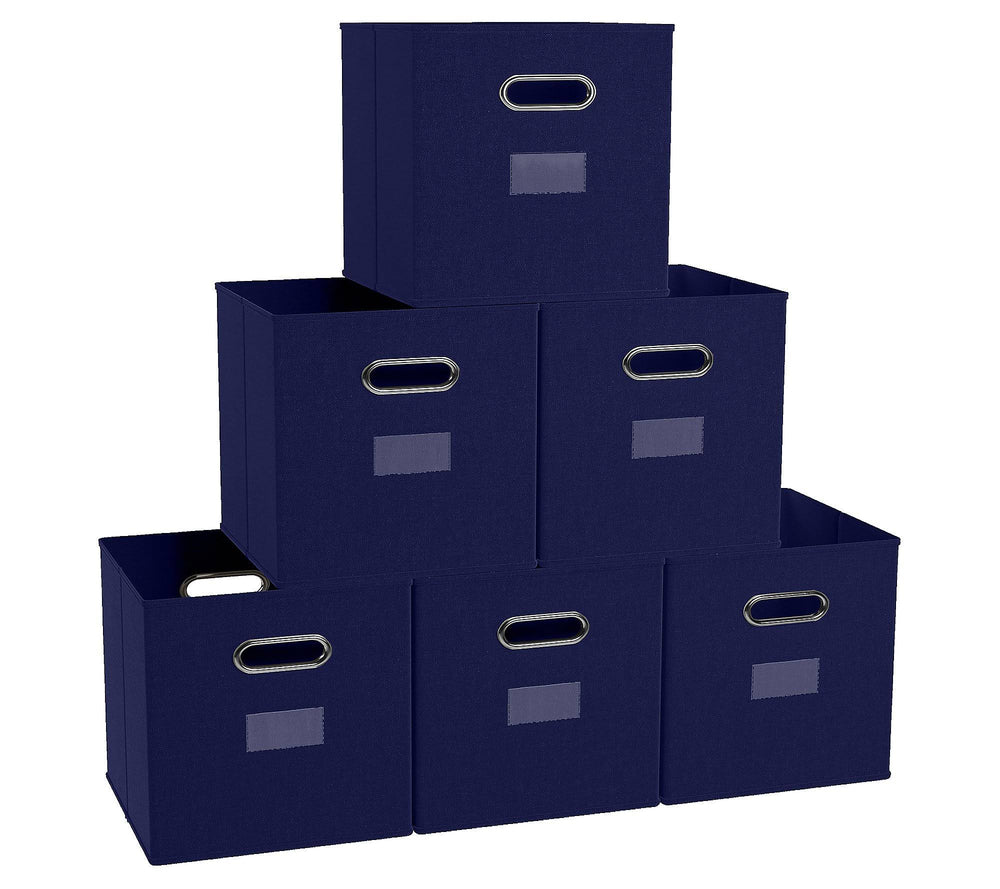 Ornavo Home 6 Pack Storage Cube Bins with Window Pocket, Navy