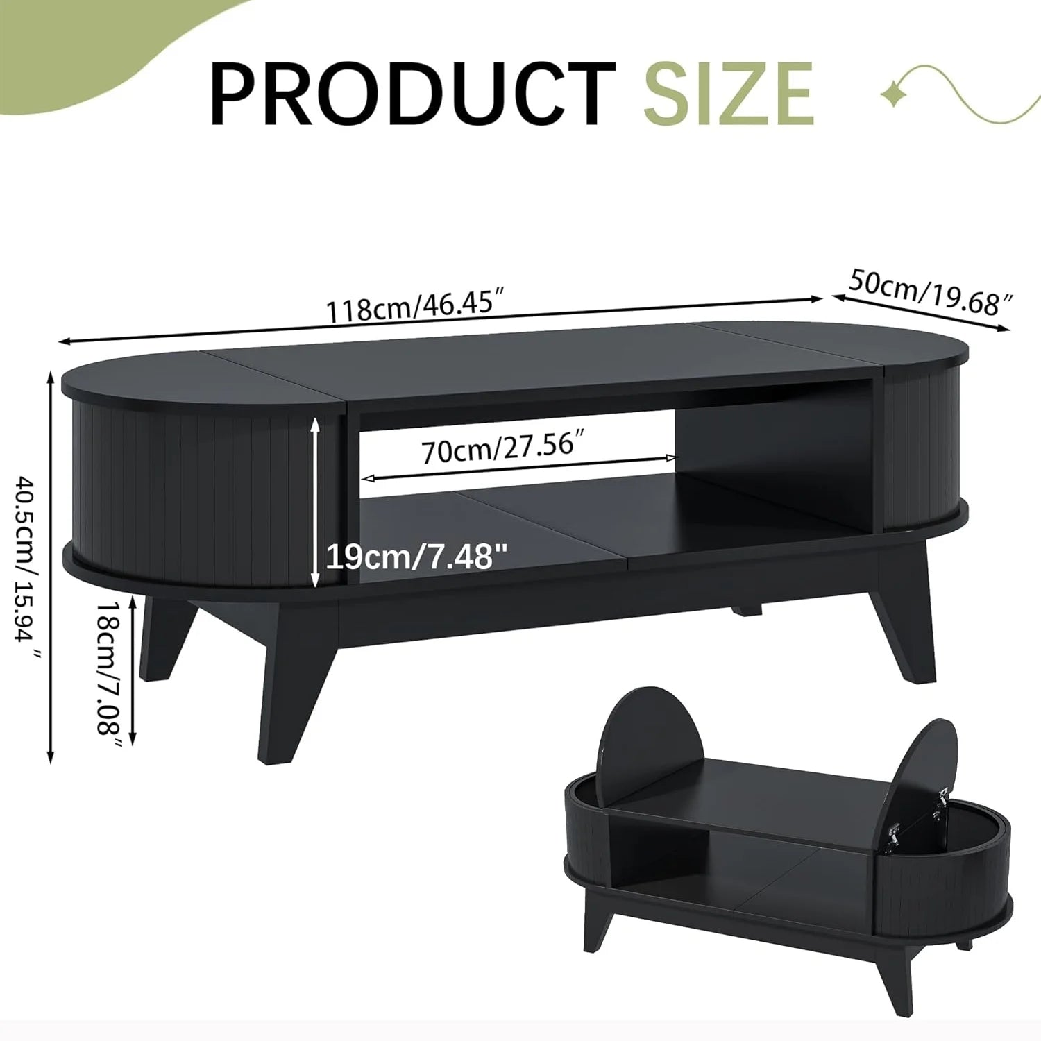 Fluted Coffee Table with Storage, Modern Coffee Tables, Wood Accent Center Table - Product image 9