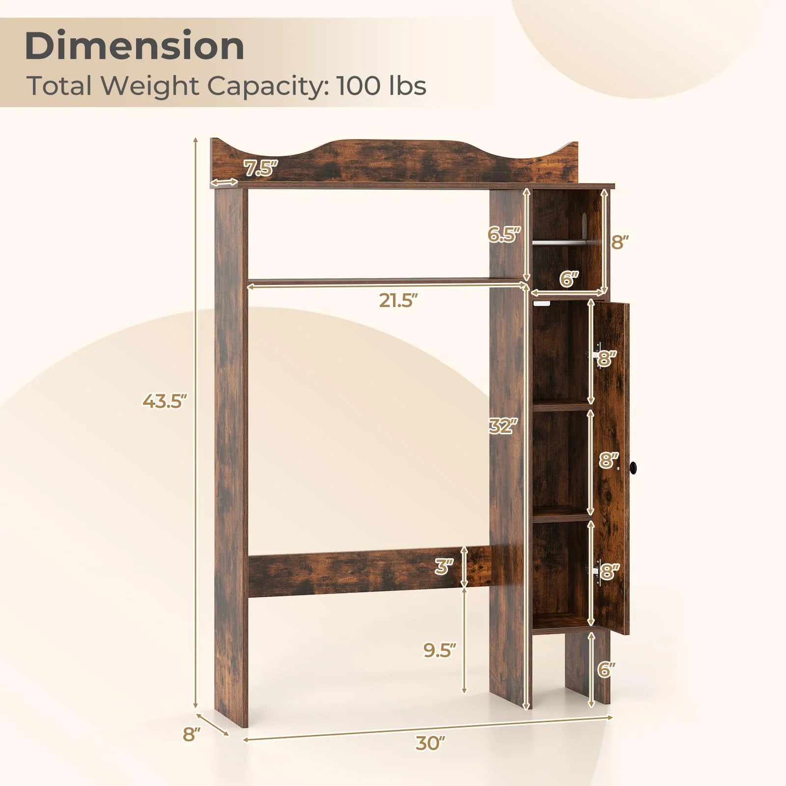 Tangkula Over the Toilet Storage Cabinet with Toilet Paper Holder & Adjustable Shelves - Product image 2