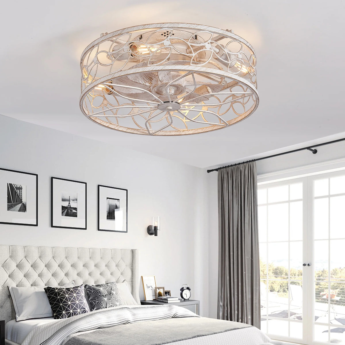 QHTX 18 - Inch White Vintage Caged Ceiling Fan with Remote Control - Product image 2