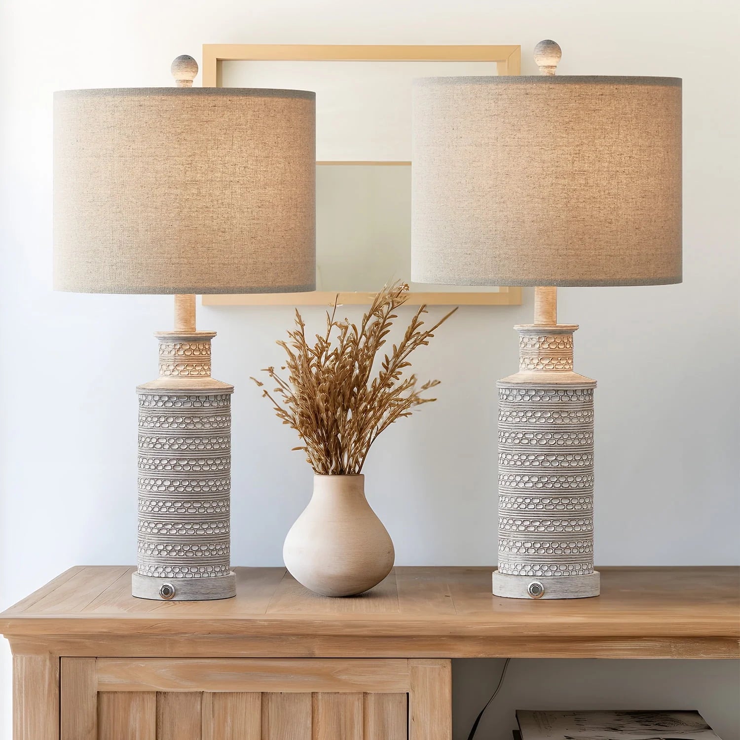 Oneach 3 Way Dimmable Table Lamp Set of 2 with USB Ports for Bedroom Living Room 24.5" Vintage Rustic - Product image 2