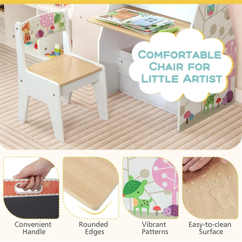 3-in-1 Kids Art Easel with Chair, Wooden Toddler Easel Table & Chair Set w/ Double-Sided Magnetic - Product image 18