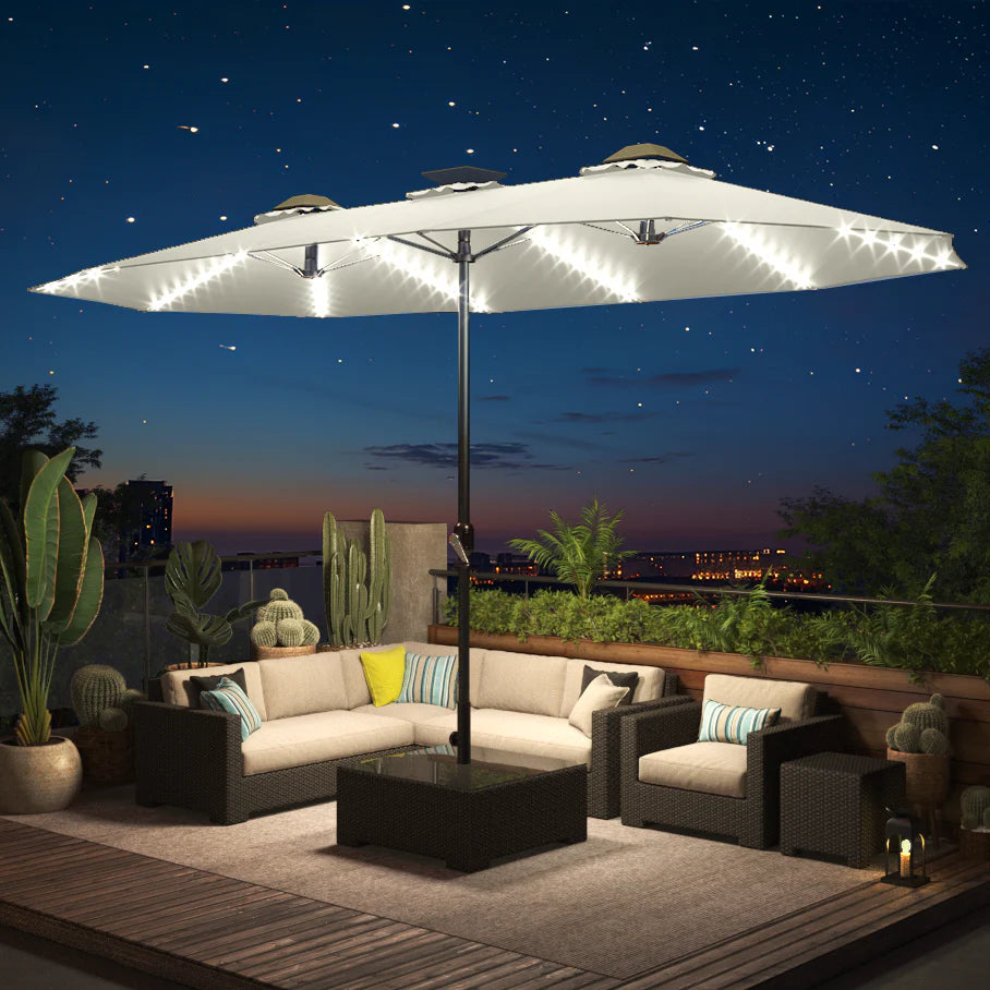AECOJOY 15ft Patio Double-Sided Umbrella, 156 PCS Solar LED Light Outdoor Large Umbrella, Ivory - Product image 9