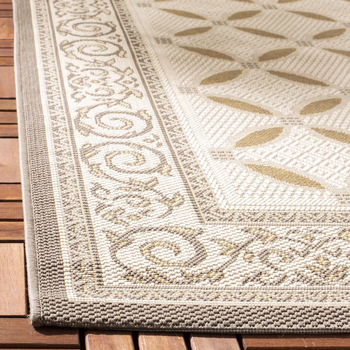 SAFAVIEH Courtyard Cohen Bordered Indoor/Outdoor Area Rug, Dark Beige/Beige, 9' x 12' - Product image 3