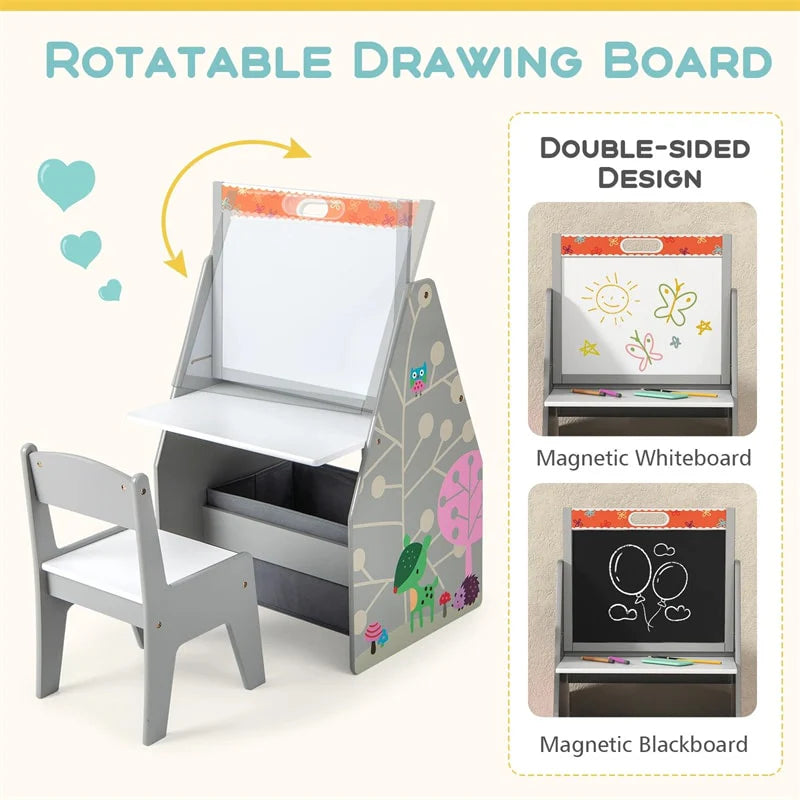 3-in-1 Kids Art Easel with Chair, Wooden Toddler Easel Table & Chair Set w/ Double-Sided Magnetic - Product image 10