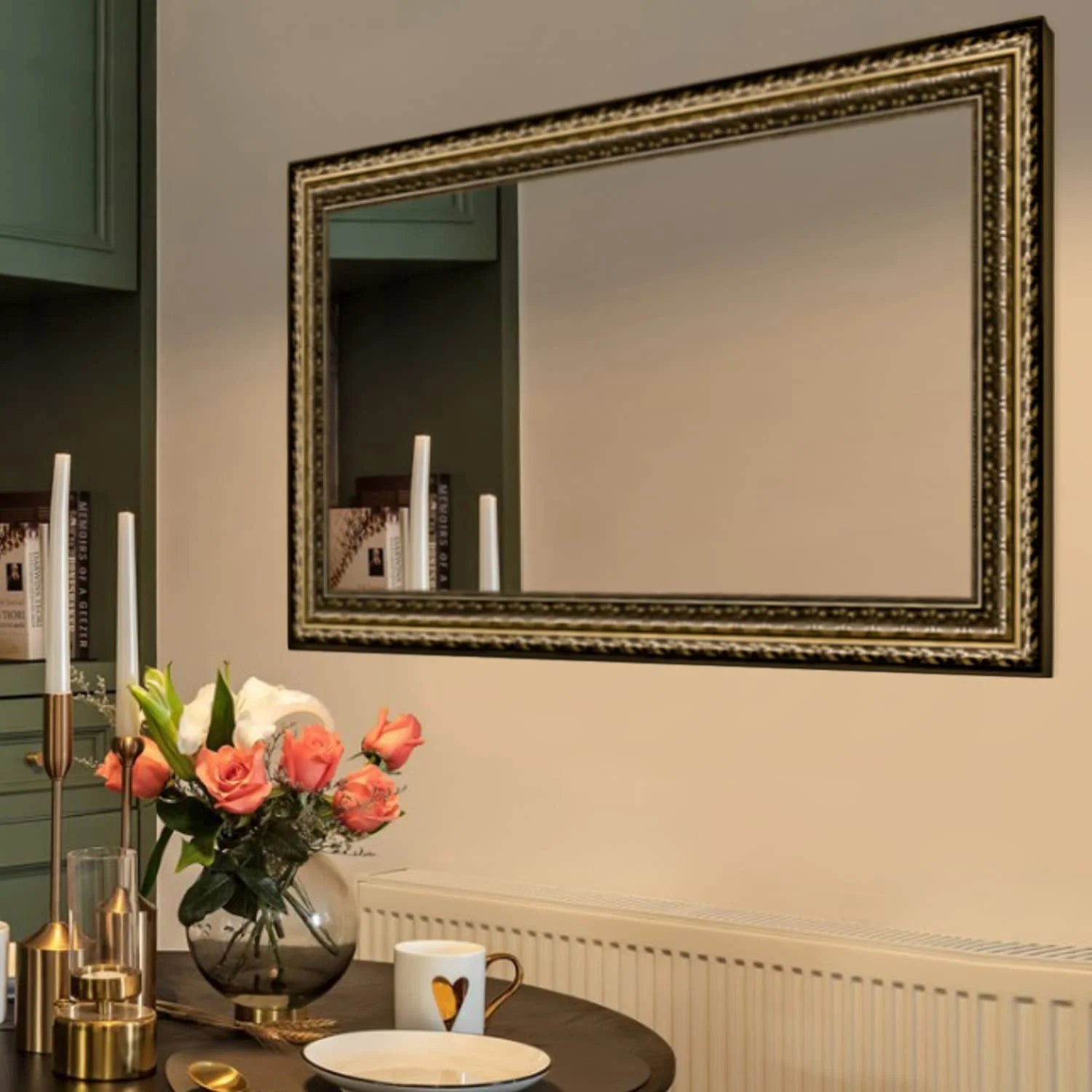 H - A Black&Gold Framed Rectangle Bathroom Mirrors for Wall, Mounted Vintage Mirror Vertical or Horizontal - Product image 9