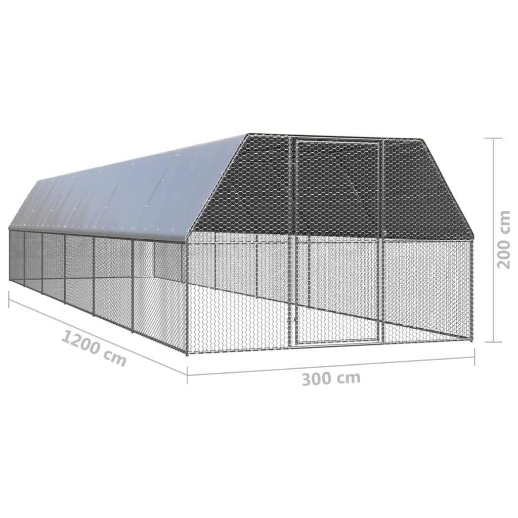 Outdoor chicken coop 3 x 12 x 2 m galvanized steel PE roof 02_0001693 -