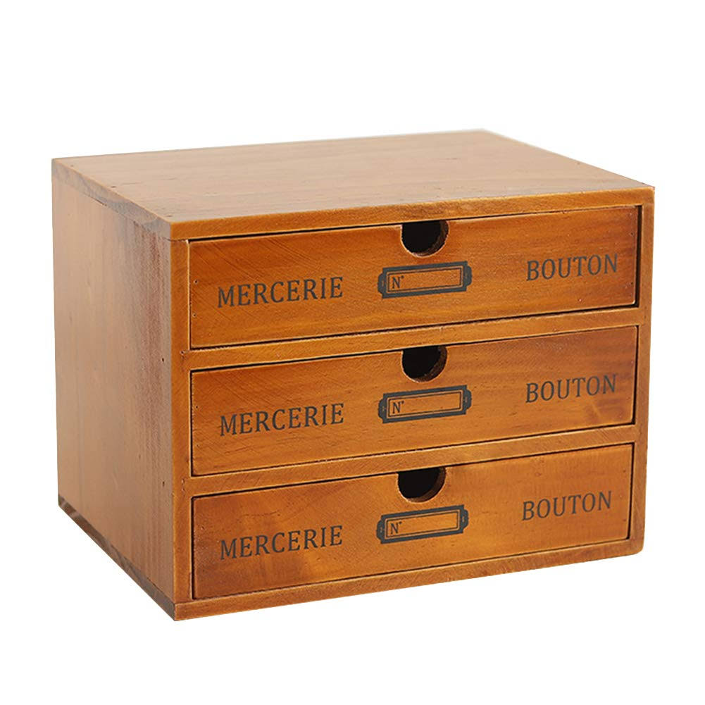 Willcome Wooden Storage Box with Drawers Portable Wooden Desktop Organizer for Home Office Counter Craft - Product image 1