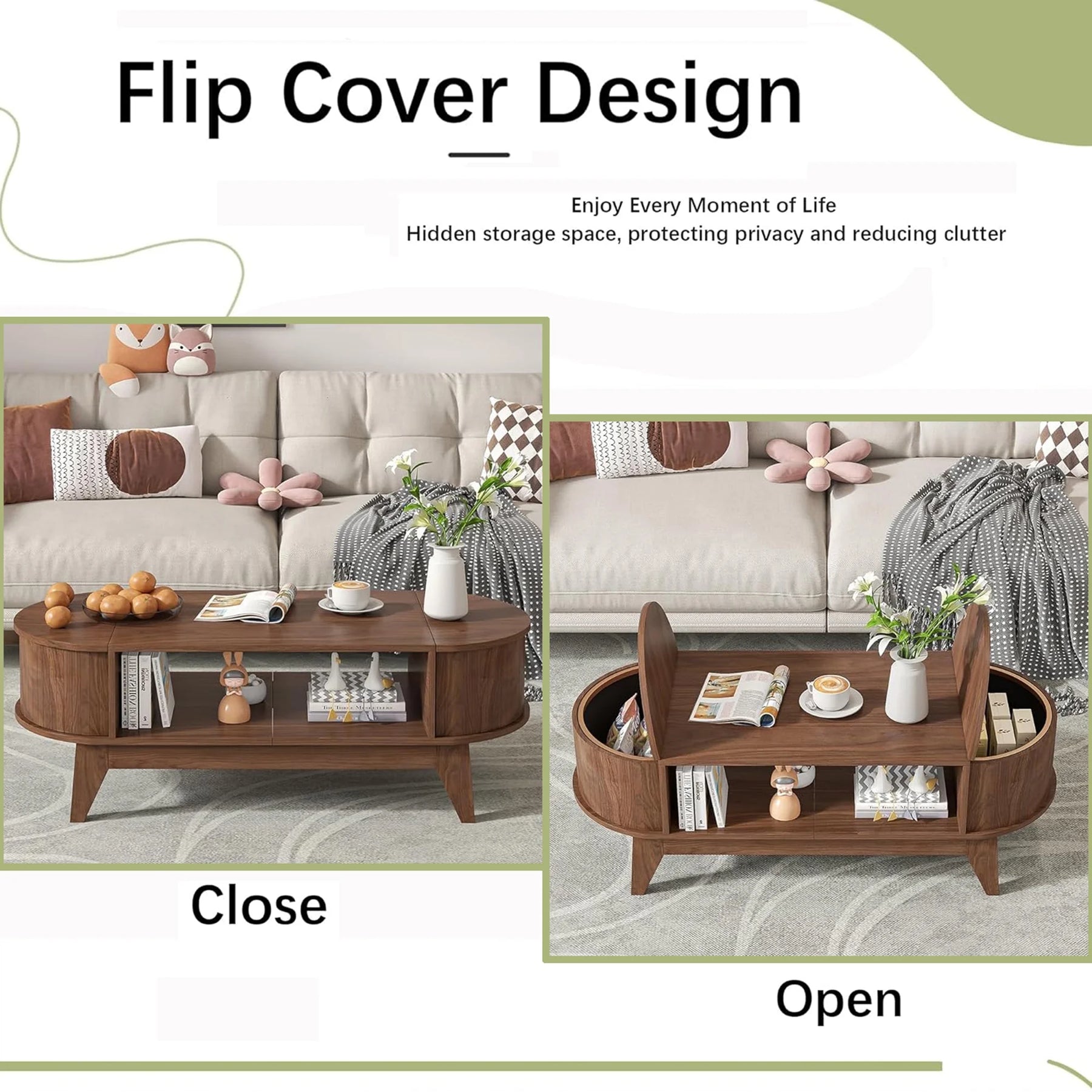 Fluted Coffee Table with Storage, Modern Coffee Tables, Wood Accent Center Table - Product image 18
