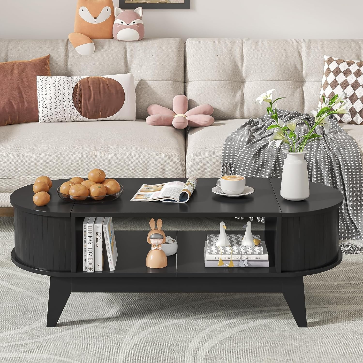 Fluted Coffee Table with Storage, Modern Coffee Tables, Wood Accent Center Table - Product image 14