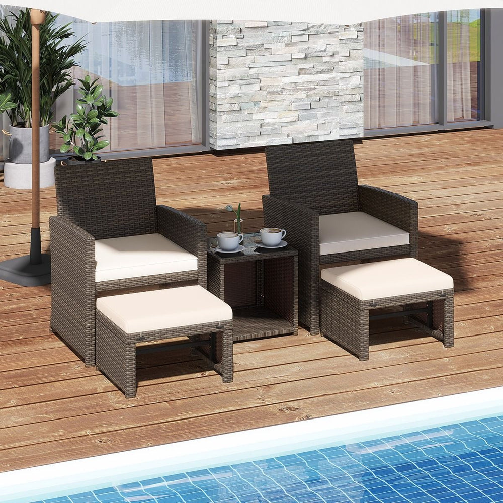 Living Room Furniture Set 5PCS PE Rattan Garden Furniture Set with Cushion for Balcony Swimming Pool Terrace Grey/White