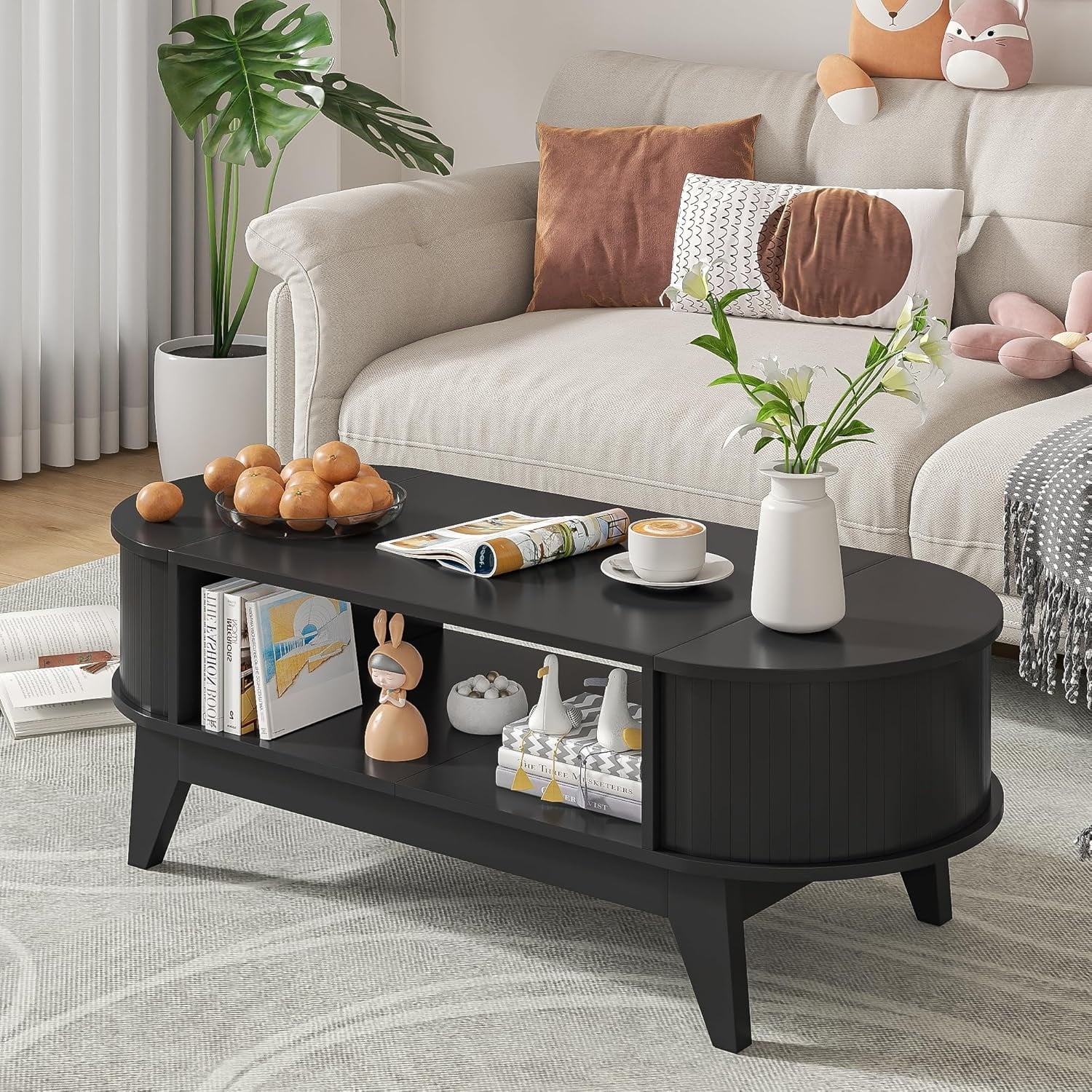 Fluted Coffee Table with Storage, Modern Coffee Tables, Wood Accent Center Table - Product image 13