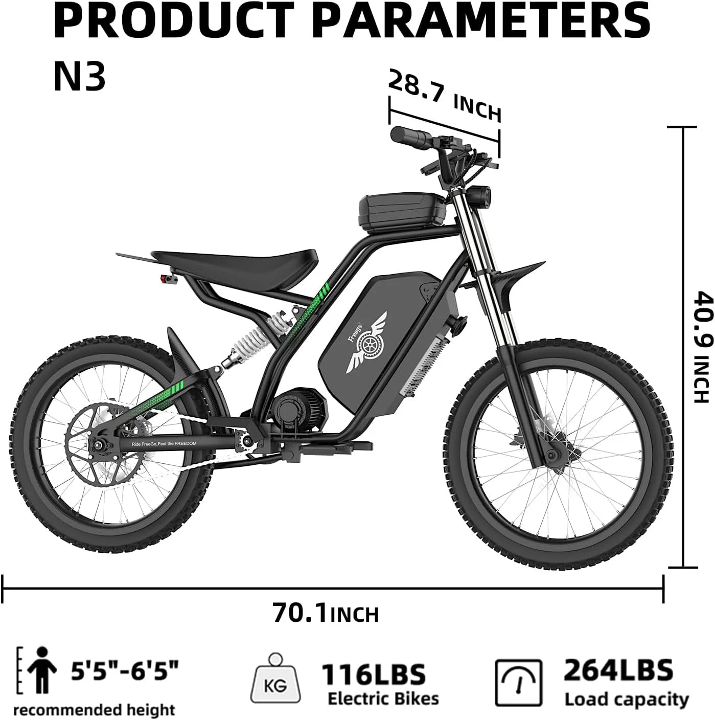 40MPH Electric Bicycle, Dual - Mode Electric Dirt Bike 3000W(Peak)Freego Nova3 Electric Motorcycle Bike for - Product image 8