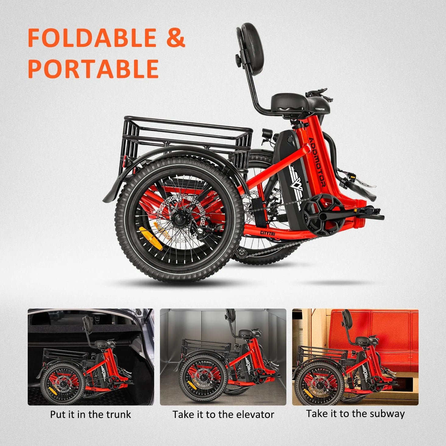 Addmotor Folding Electric Trike, 90MI Electric Tricycle for Adults, 750W 48V 20ah - Product image 13