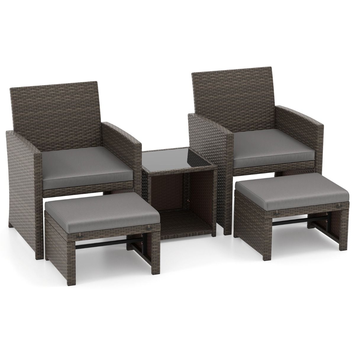 Living Room Furniture Set 5PCS PE Rattan Garden Furniture Set with Cushion for Balcony Swimming Pool Terrace Grey/White -