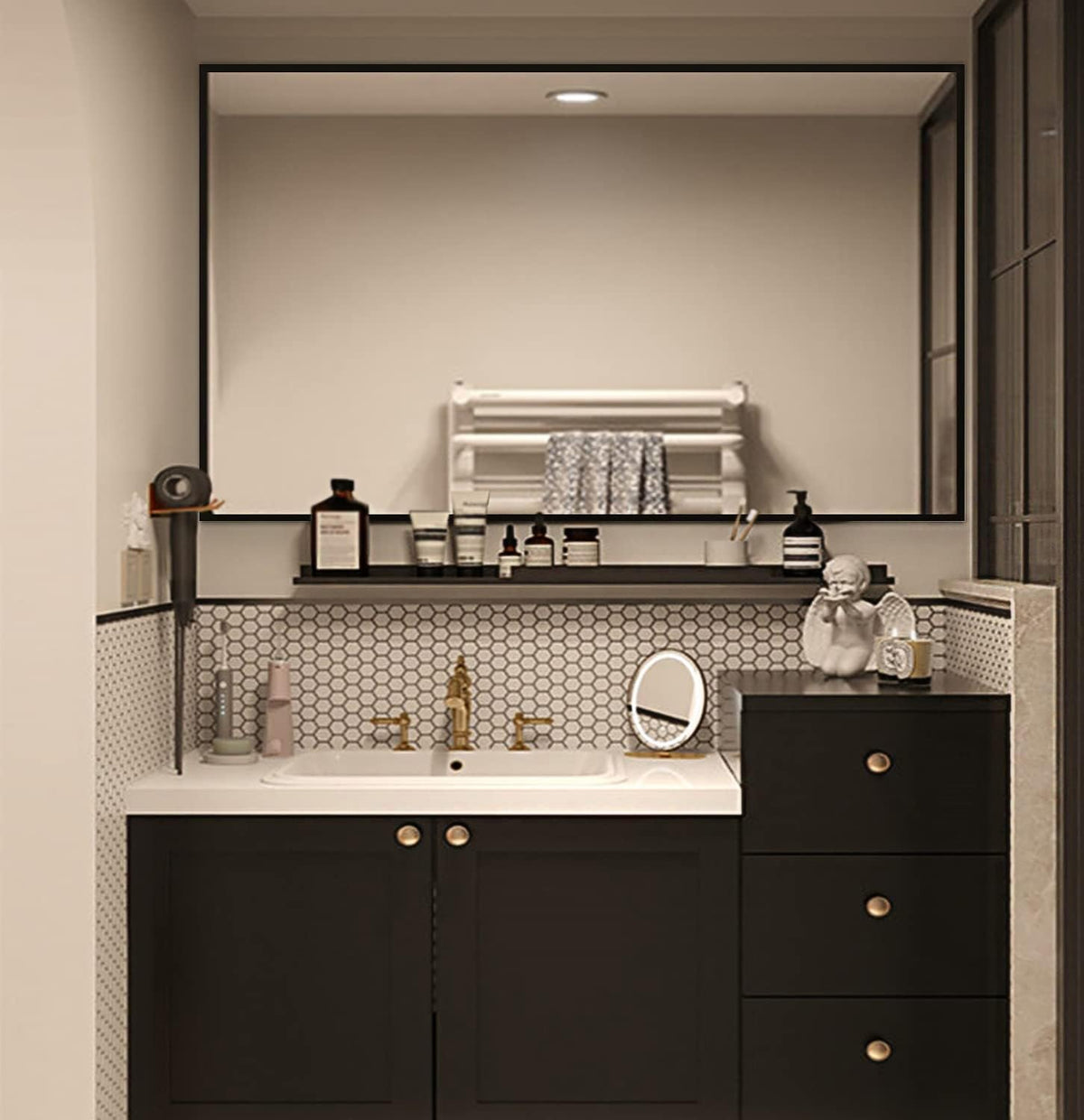 H - A Black&Gold Framed Rectangle Bathroom Mirrors for Wall, Mounted Vintage Mirror Vertical or Horizontal - Product image 18