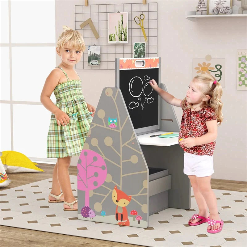 3-in-1 Kids Art Easel with Chair, Wooden Toddler Easel Table & Chair Set w/ Double-Sided Magnetic - Product image 2