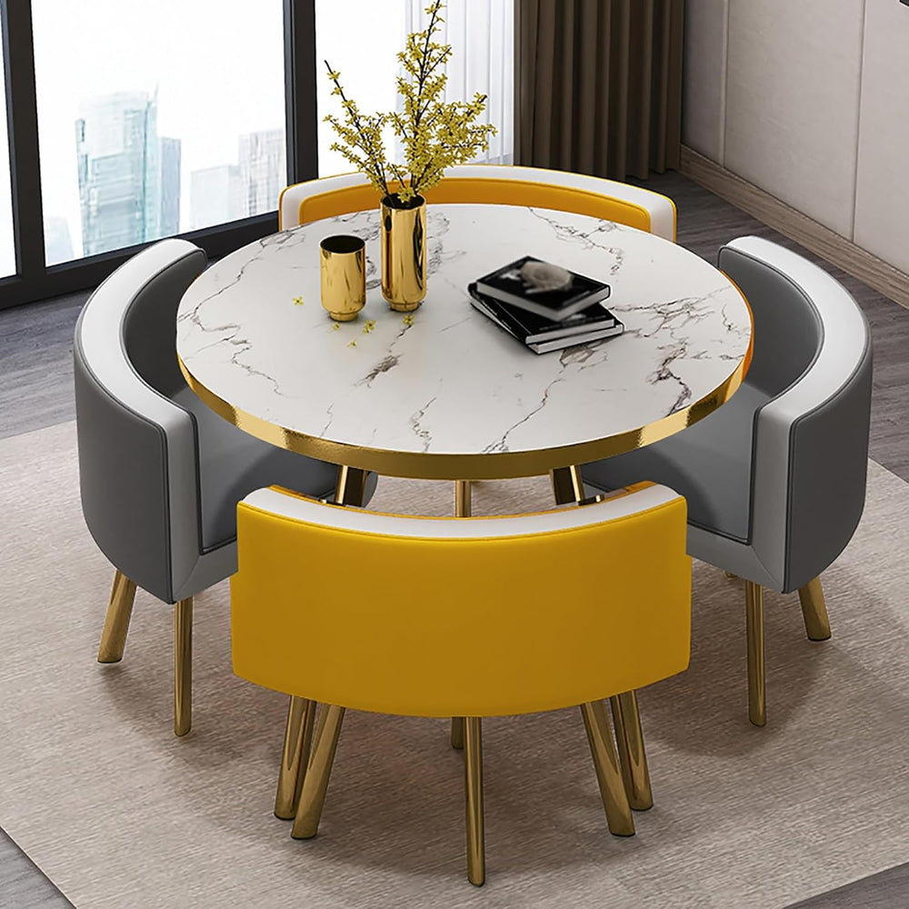 Round Dining Table, Dining Room Table and Chair Set, 4 Person Kitchen Table, Built-in Chair Table, Small Conference Room Tables