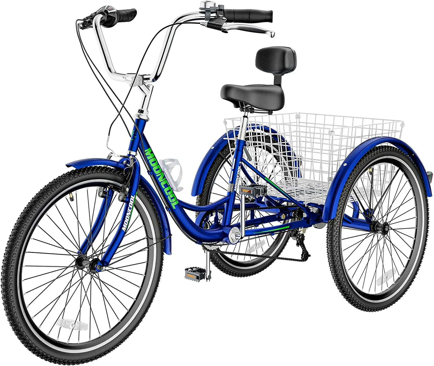 MOONCOOL Adult Tricycles with Rear Basket & Inflator, 24 26 in 7 Speed 3 Wheel Bikes, Three - Wheeled Bicycles Adult Trike with Backrest for Seniors, Women, Men