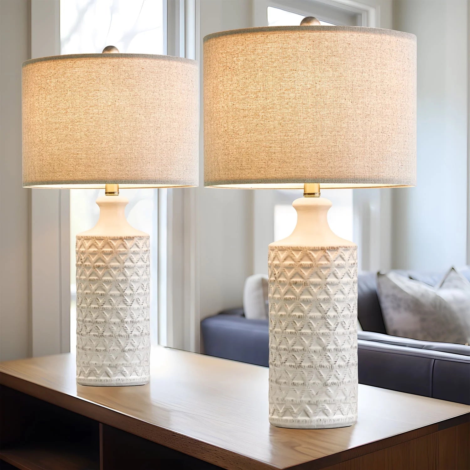 Oneach Ceramic Table Lamps for Living Room 24.75" Modern Farmhouse Bedside Nightstand Lamp Set of 2 for - Product image 3