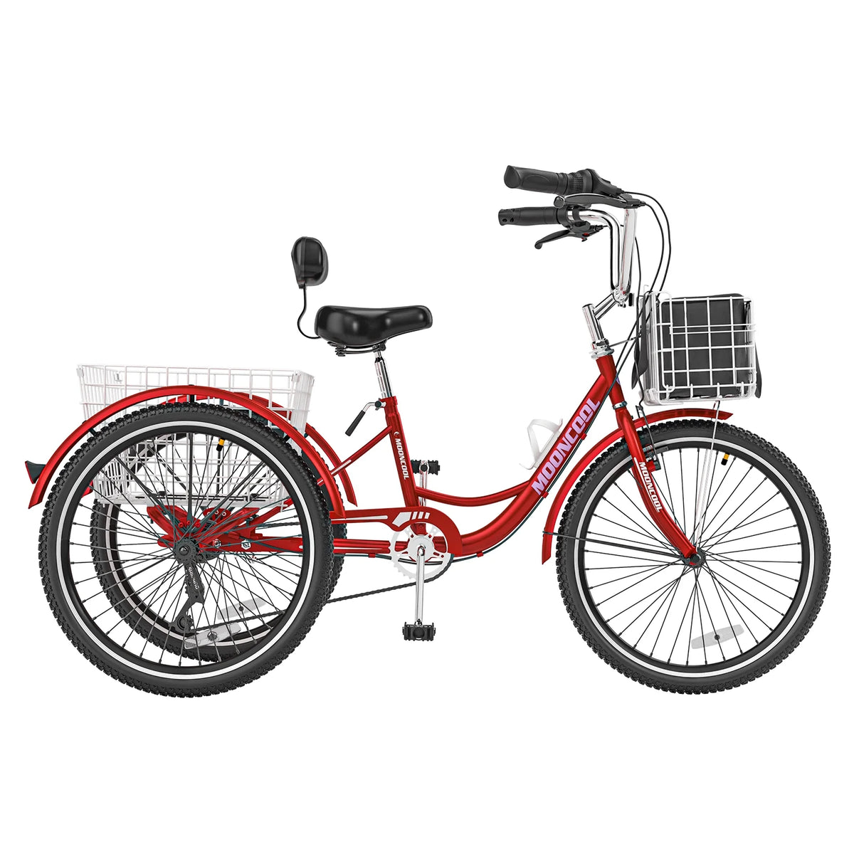 MOONCOOL Adult Tricycles with Rear Basket & Inflator, 24 26 in 7 Speed 3 Wheel Bikes, Three - Wheeled Bicycles Adult Trike with Backrest for Seniors, Women, Men