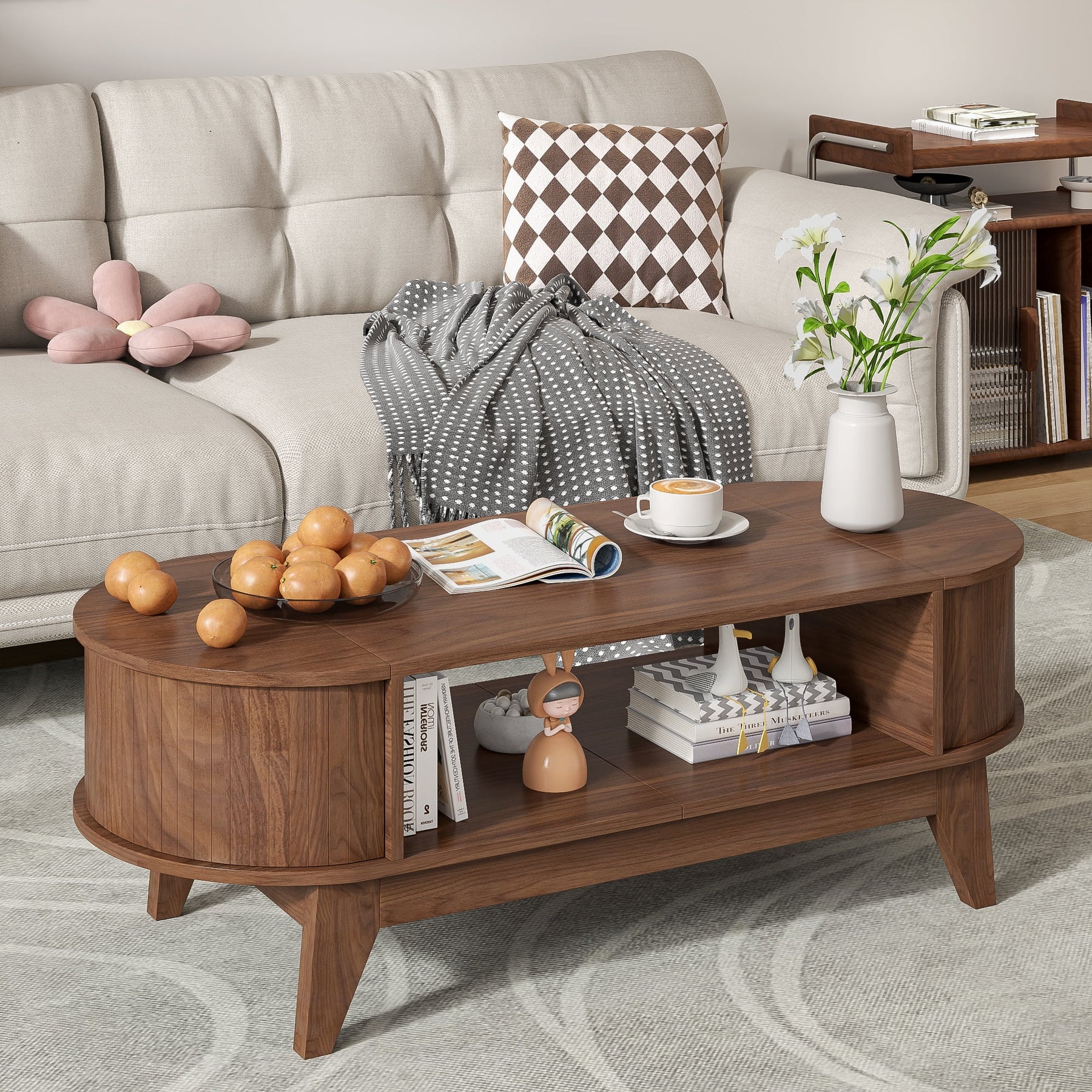 Fluted Coffee Table with Storage, Modern Coffee Tables, Wood Accent Center Table - Product image 16