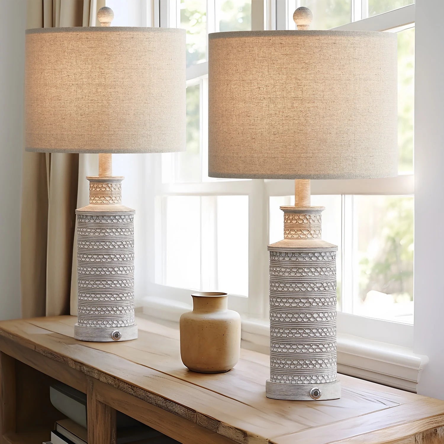 Oneach 3 Way Dimmable Table Lamp Set of 2 with USB Ports for Bedroom Living Room 24.5" Vintage Rustic - Product image 4