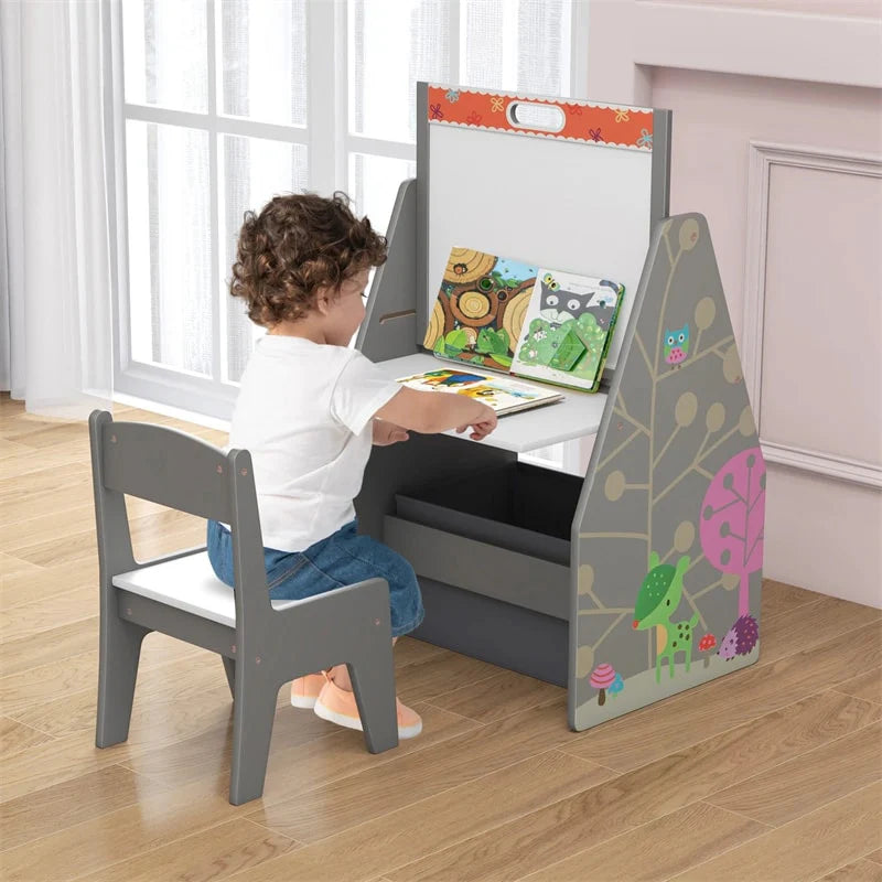 3-in-1 Kids Art Easel with Chair, Wooden Toddler Easel Table & Chair Set w/ Double-Sided Magnetic - Product image 4