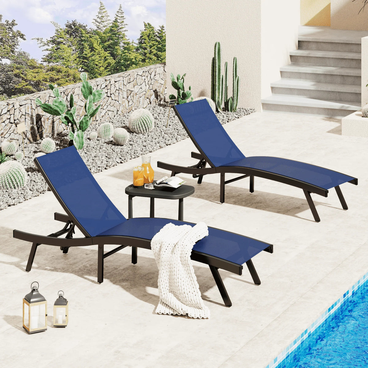 AECOJOY Outdoor Chaise Lounge, All Weather Pool Lounge Chairs Ergonomic Design (Navy, 1 PCs) - Product image 7